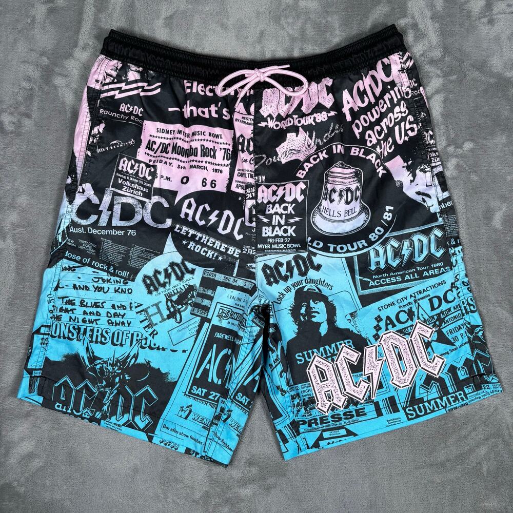 AC/DC Graphic Swim Trunks Mesh Lined Shorts Men’s Medium
